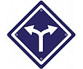 A blue sign with two arrows pointing in opposite directions.