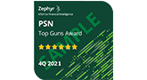 A green badge with the words " psn top guns award 4 q 2 0 2 1 " on it.